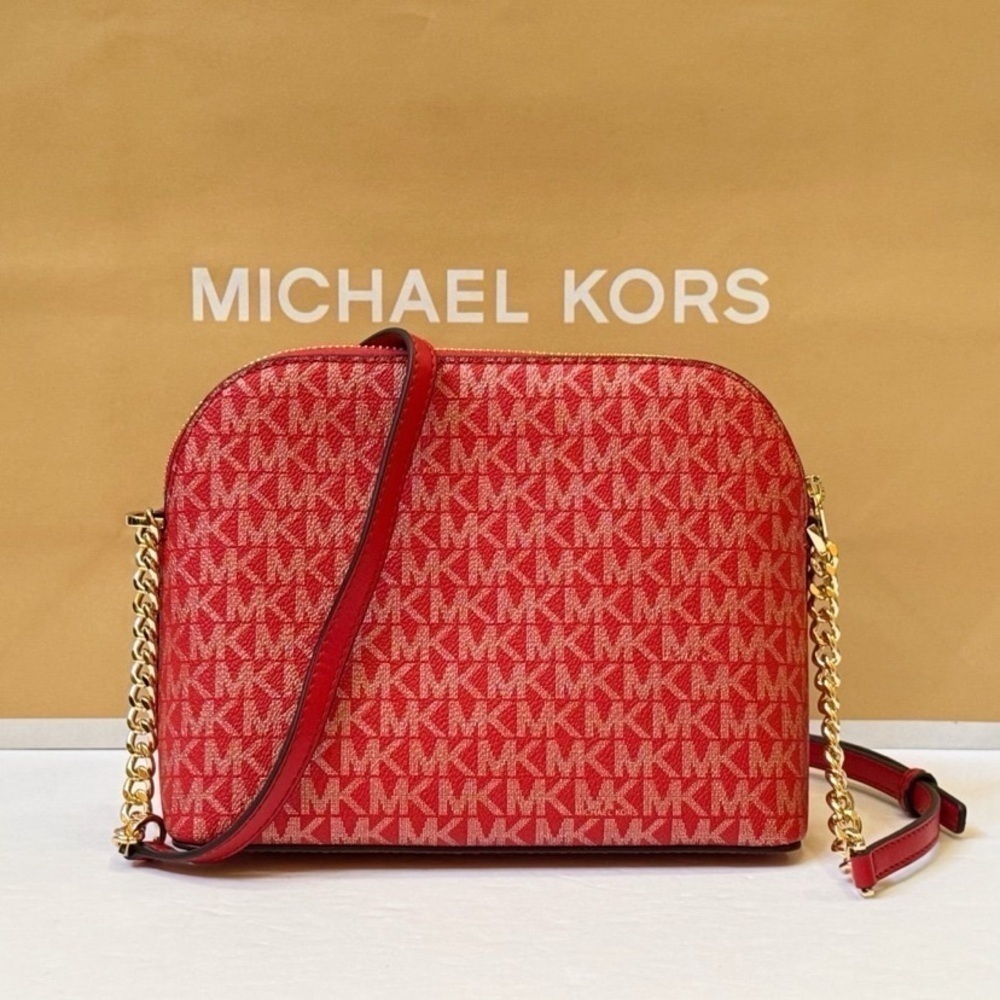 Michael Kors Jet Set Red Metallic Signature Logo Dome Crossbody Bag New Handbag - Picture 2 of 9
